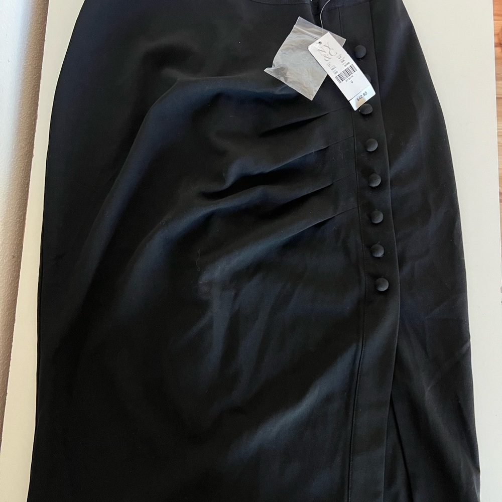 New York & Co Women's Size 0 Black Draped Faux Button Knee Length Skirt